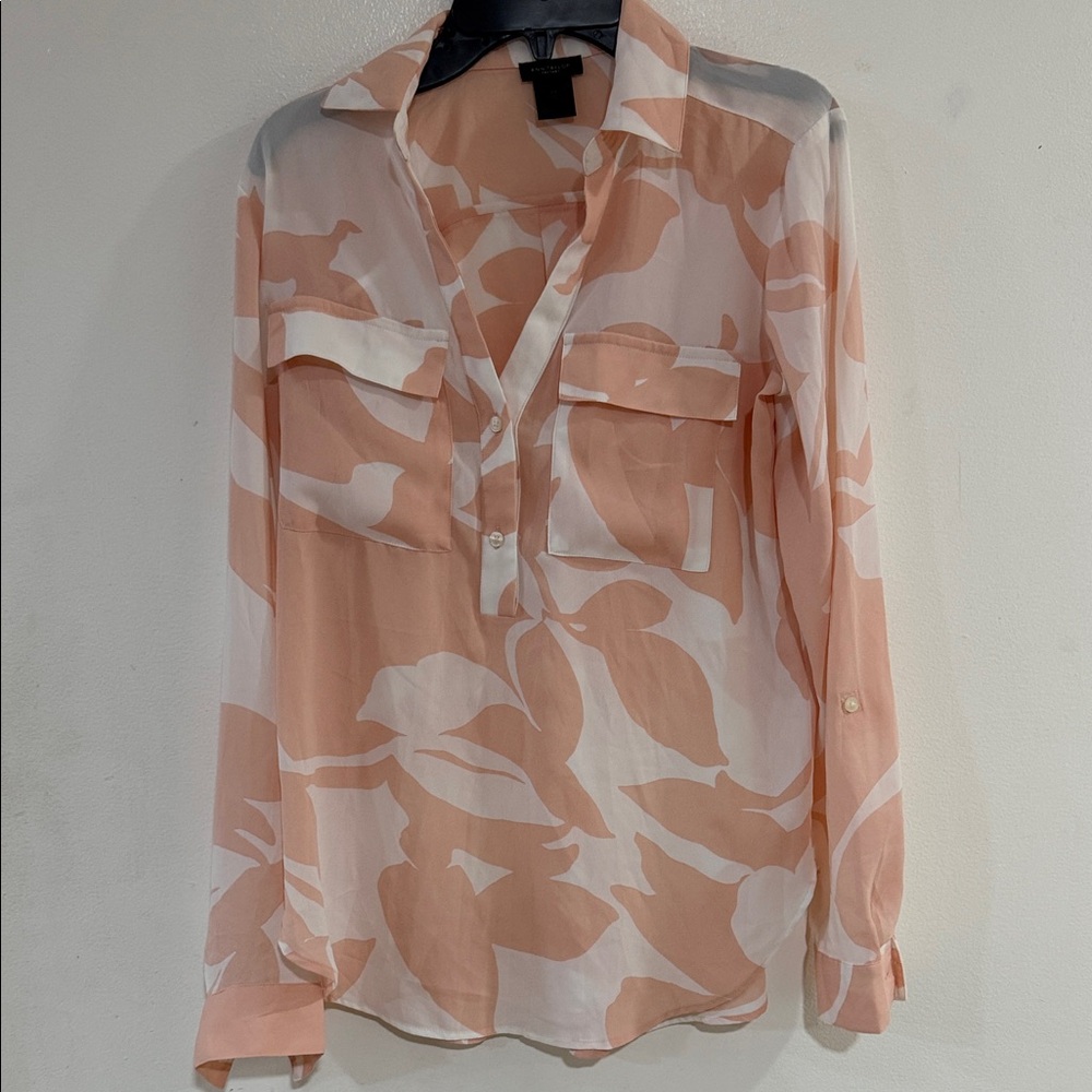 Ann Taylor Peach and White Floral Blouse